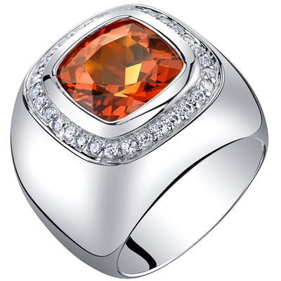Mens 7.50 Carats Created Padparadscha Sapphire Ring Sterling Silver Sizes 8 to 13
