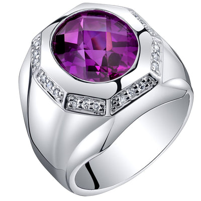 Mens 5.50 Carats Created Purple Sapphire Ring Sterling Silver Sizes 8 to 13
