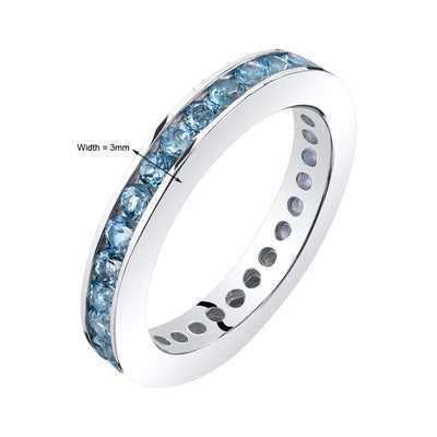Swiss Blue Topaz Eternity Band Ring Sterling Silver 1.25 Carats Sizes 5-9