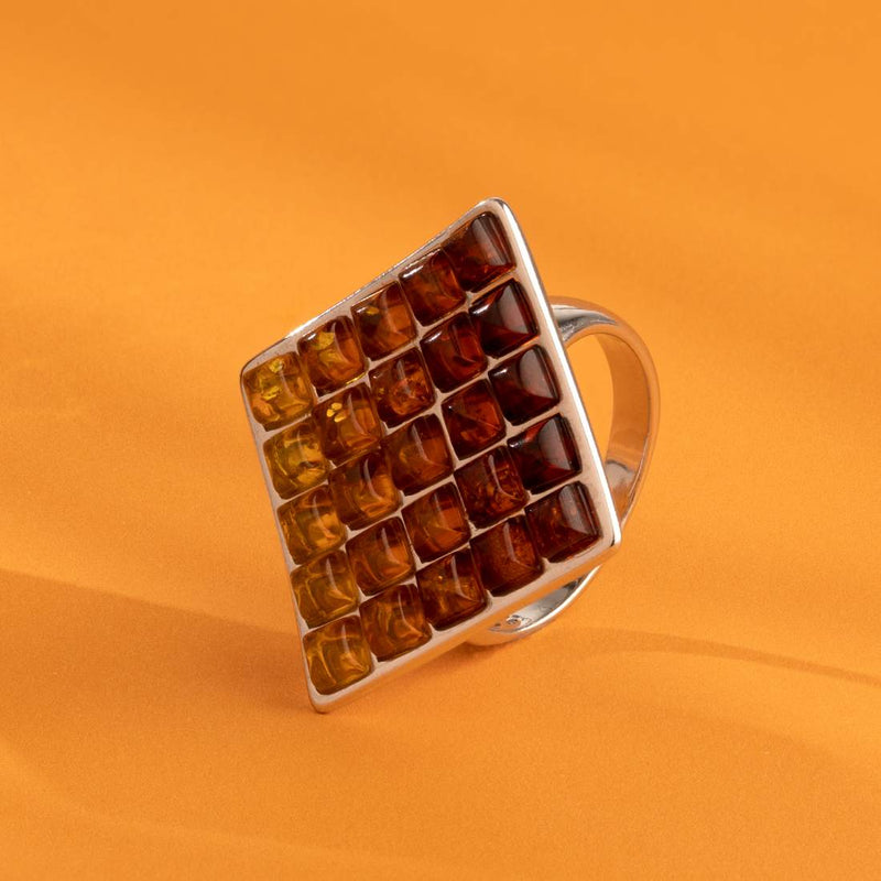 Baltic Amber Waffle Pattern Ring Multiple Color Sterling Silver Sizes 5-9