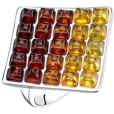 Baltic Amber Waffle Pattern Ring Multiple Color Sterling Silver Sizes 5-9