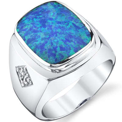 Men's Created Blue Opal Knight Ring Sterling Silver Sizes 8 To 13