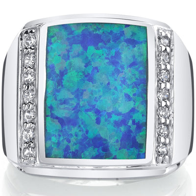 Men's Created Blue Opal Aston 925 Sterling Silver Ring Sizes 8 To 13