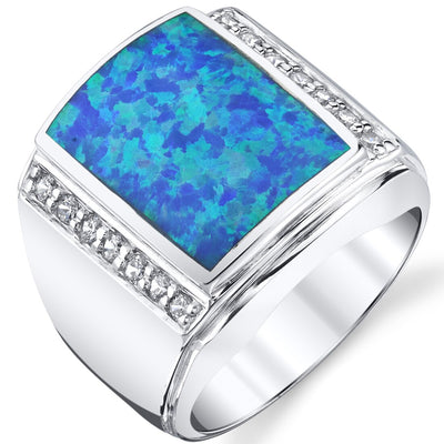 Men's Created Blue Opal Aston 925 Sterling Silver Ring Sizes 8 To 13