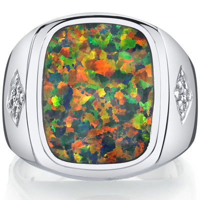 Men's Created Black Opal Knight Ring Sterling Silver Sizes 8 To 13
