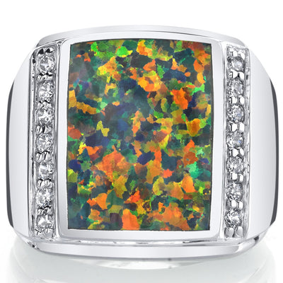 Men's Created Black Opal Aston 925 Sterling Silver Ring Sizes 8 To 13