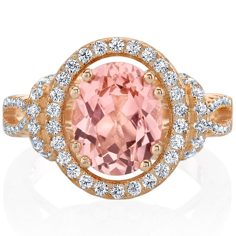 Simulated Morganite Rose-Tone Sterling Silver Oval Allure Ring 3 Carats Sizes 5 to 9
