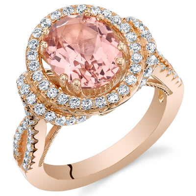 Simulated Morganite Rose-Tone Sterling Silver Oval Allure Ring 3 Carats Sizes 5 to 9