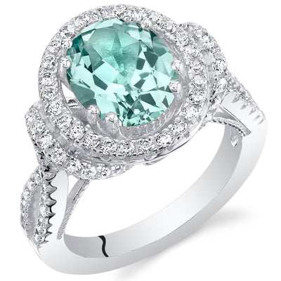 Simulated Paraiba Tourmaline Sterling Silver Oval Allure Ring 3 Carats Sizes 5 to 9