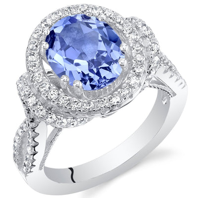 Simulated Tanzanite Sterling Silver Oval Allure Ring 3 Carats Sizes 5 to 9