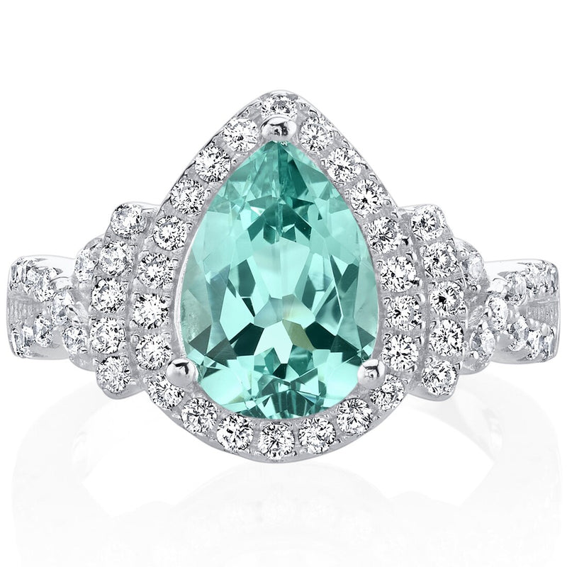 Simulated Paraiba Tourmaline Sterling Silver Tear Drop Ring 2.25 Carats Sizes 5 to 9