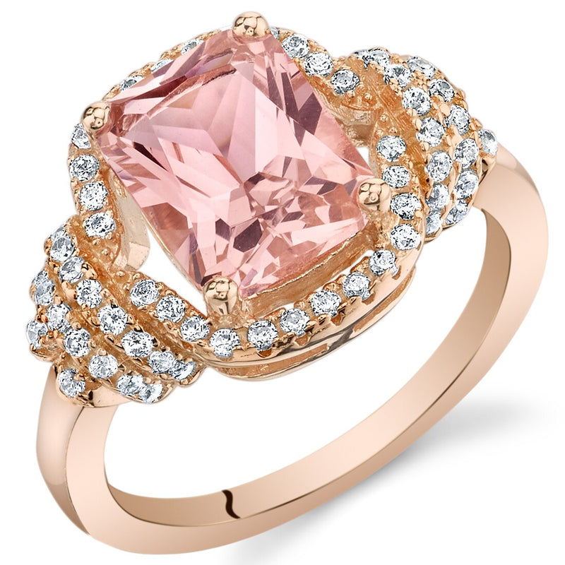 Simulated Morganite Rose-Tone Sterling Silver Cocktail Ring 2 Carats Sizes 5 to 9