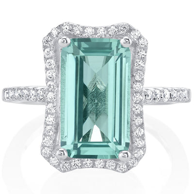 Simulated Paraiba Tourmaline Sterling Silver Octagon Ring Sizes 5 to 9