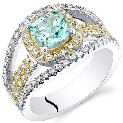 Simulated Paraiba Tourmaline Sterling Silver Cushion Pave Ring 1 Carat Sizes 5 to 9