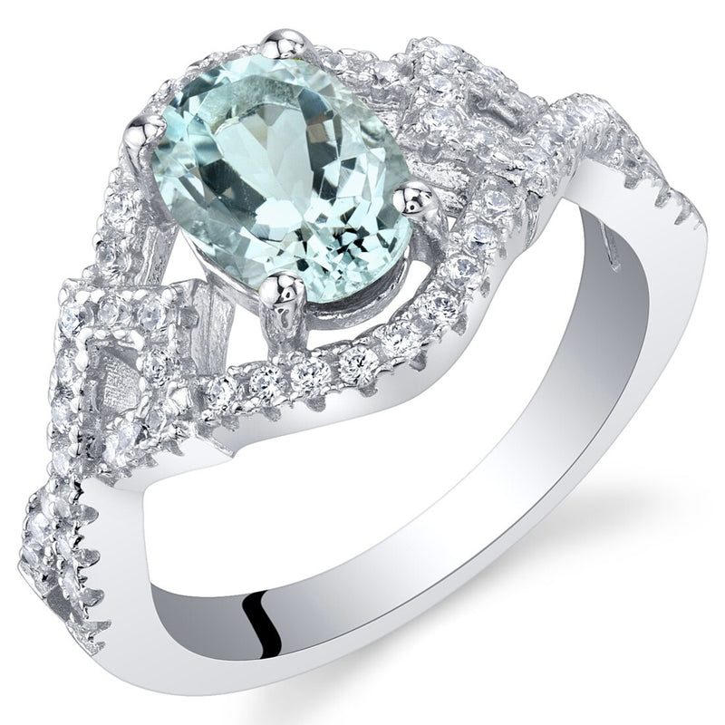 Aquamarine Sterling Silver Lace Ring 1 Carat Sizes 5 to 9