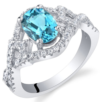 London Blue Topaz Sterling Silver Lace Ring 1.50 Carats Sizes 5 to 9