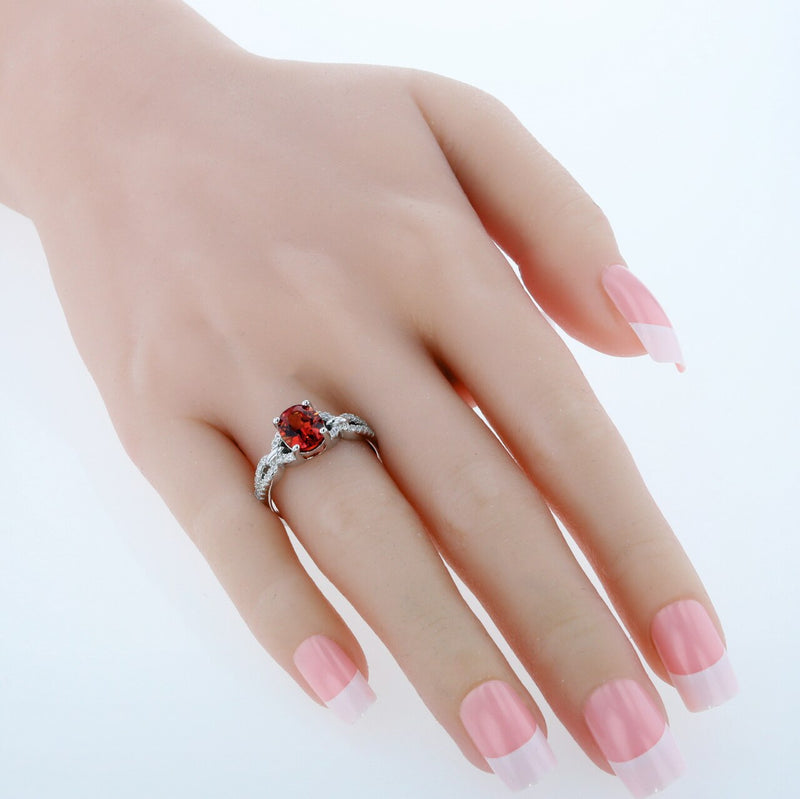 Created Padparadscha Sapphire Sterling Silver Forever Ring 2.50 Carats Sizes 5 to 9