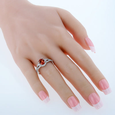 Created Padparadscha Sapphire Sterling Silver Keepsake Ring 1.50 Carats Sizes 5 to 9