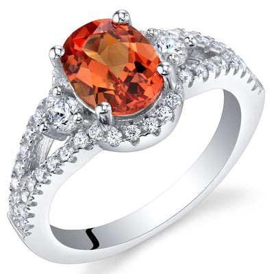 Created Padparadscha Sapphire Sterling Silver Keepsake Ring 1.50 Carats Sizes 5 to 9