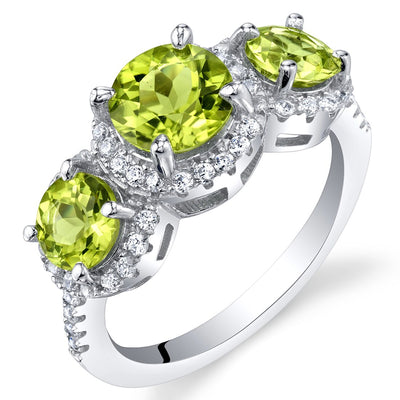 Peridot Sterling Silver 3 Stone Halo Ring 1.50 Carats Sizes 5 to 9