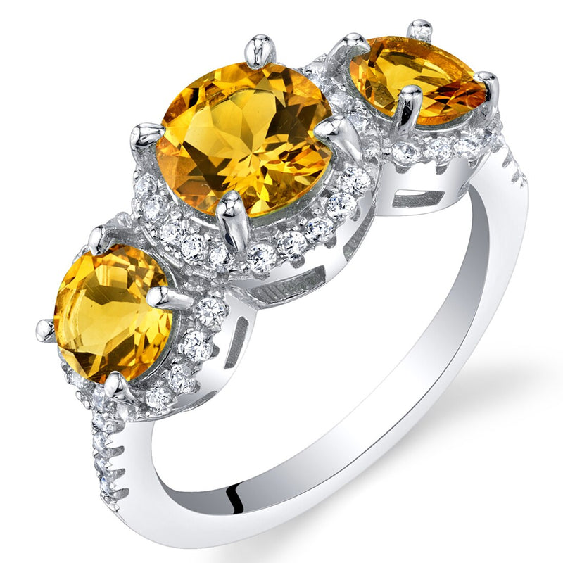 Citrine Sterling Silver 3 Stone Halo Ring 1 Carat Sizes 5 to 9