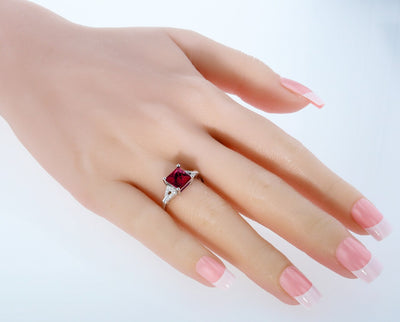 Created Ruby Sterling Silver Sweetheart Ring Sizes 5 to 9