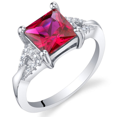 Created Ruby Sterling Silver Sweetheart Ring Sizes 5 to 9