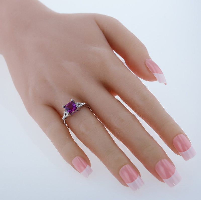 Created Purple Sapphire Sterling Silver Sweetheart Ring Sizes 5 to 9