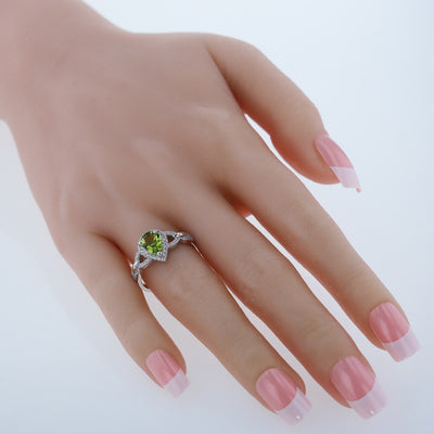 Peridot Sterling Silver Halo Crest Ring 1.25 Carats Sizes 5 to 9