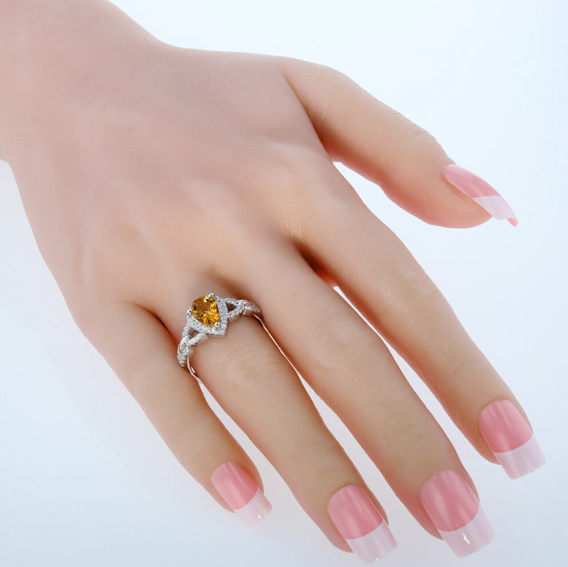 Citrine Sterling Silver Halo Crest Ring Sizes 5 to 9