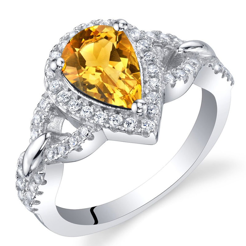 Citrine Sterling Silver Halo Crest Ring Sizes 5 to 9