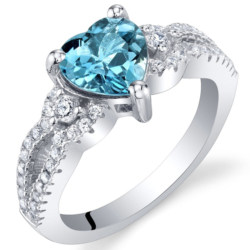 London Blue Topaz Sterling Silver Heart Soulmate Ring 1.25 Carats Sizes 5 to 9