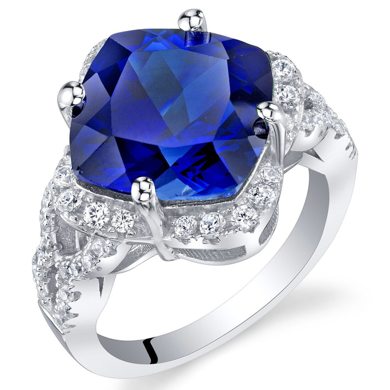 Cushion Cut Blue Sapphire Halo Ring Sterling Silver 7.50 Carats