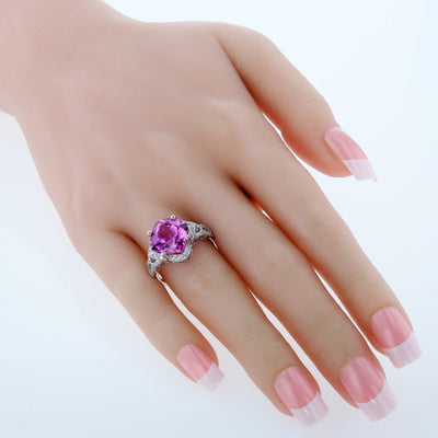 Cushion Cut Pink Sapphire Halo Ring Sterling Silver 7.50 Carats