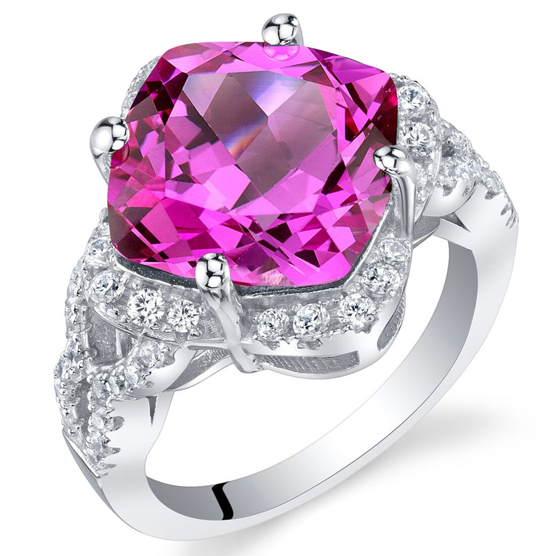 Cushion Cut Pink Sapphire Halo Ring Sterling Silver 7.50 Carats