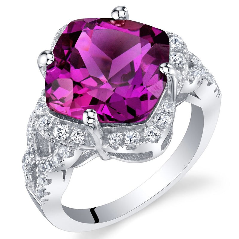 7.50 Carat Created Purple Sapphire Sterling Silver Cushion Halo Ring Sizes 5 to 9