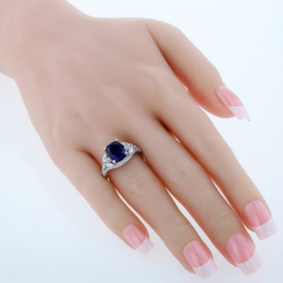 Cushion Cut Blue Sapphire Legacy Ring Sterling Silver 4 Carats