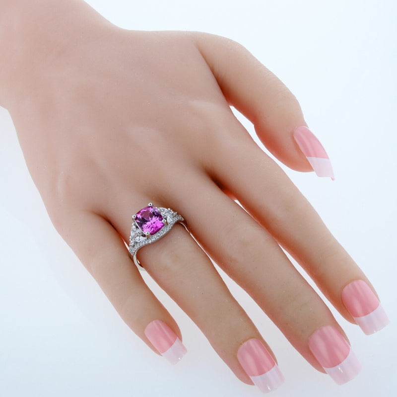 Cushion Cut Pink Sapphire Legacy Ring Sterling Silver 4 Carats