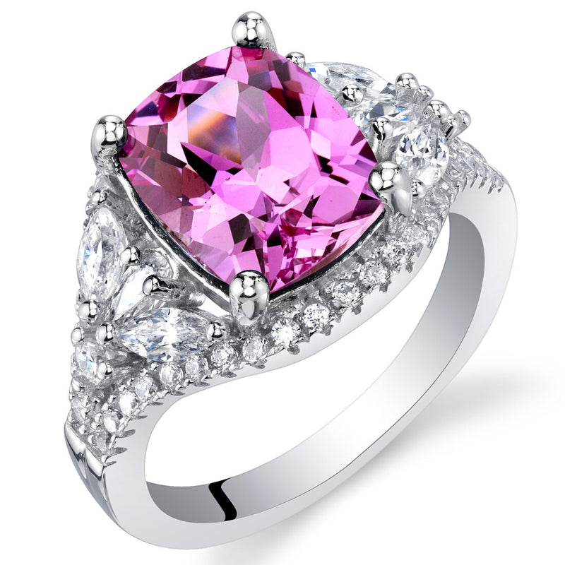 Cushion Cut Pink Sapphire Legacy Ring Sterling Silver 4 Carats