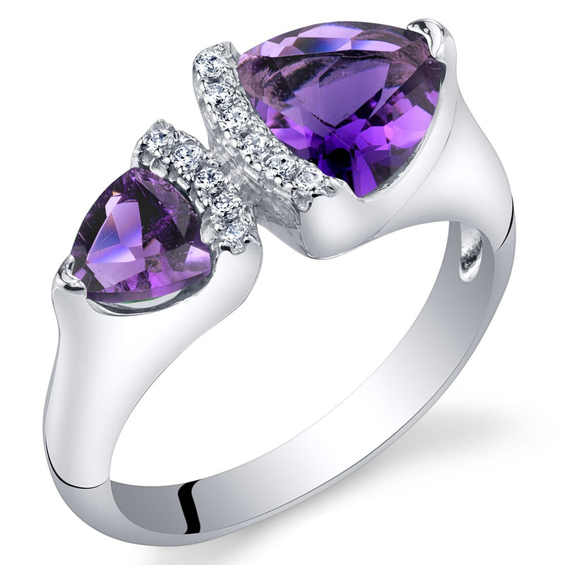 Amethyst Sterling Silver Trillion Cut Two-Stone Ring 1 Carat Sizes 5 to 9