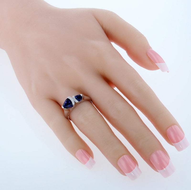 Trillion Shape Blue Sapphire 2-Stone Ring Sterling Silver 1.50 Carats