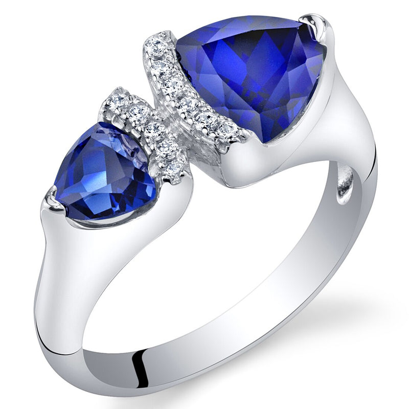 Trillion Shape Blue Sapphire 2-Stone Ring Sterling Silver 1.50 Carats