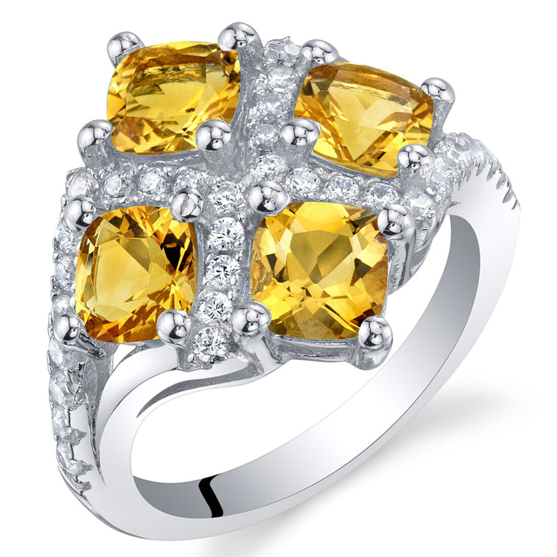 2.50 Carat Citrine Sterling Silver Quad Ring Sizes 5 to 9