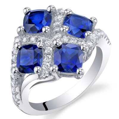 2.50 Carat Created Blue Sapphire Sterling Silver Quad Ring Sizes 5 to 9
