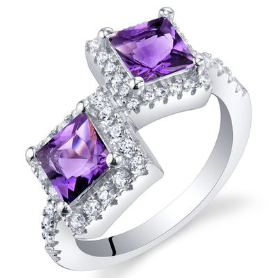 Princess Cut Amethyst Two-Stone Ring Sterling Silver 1 Carat