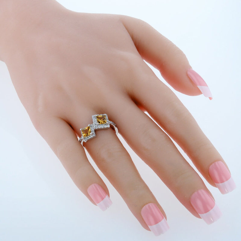 Princess Cut Citrine Two-Stone Ring Sterling Silver 1 Carat