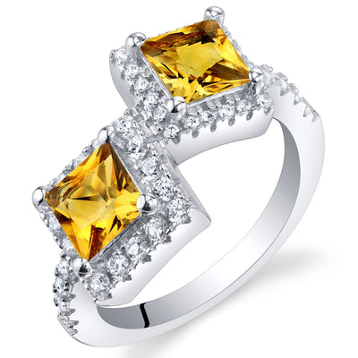 Princess Cut Citrine Two-Stone Ring Sterling Silver 1 Carat
