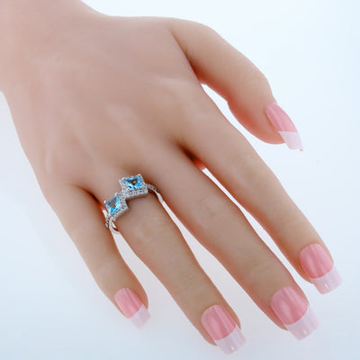 Princess Cut Swiss Blue Topaz Two-Stone Ring Sterling Silver 1.25 Carats