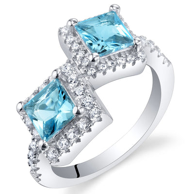 Princess Cut Swiss Blue Topaz Two-Stone Ring Sterling Silver 1.25 Carats