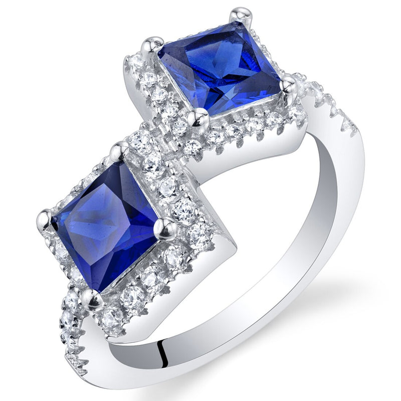 Princess Cut Blue Sapphire Two-Stone Ring Sterling Silver 1.50 Carats